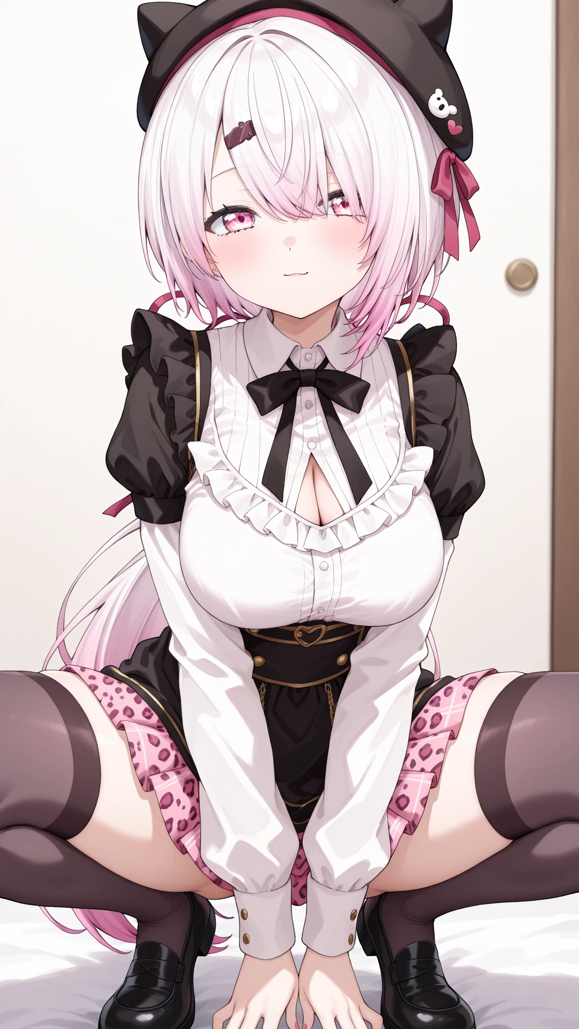 Silver Death, 1 girl, alone, Long Hair, Twin tails, smile, Red eyes, Open your mouth,, Full Body, Holding, boots, Gray Hair, Pink Hair, :d, Outstretched arms, Castle in the room, 1 girl, difficult, Chibi, masterpiece, expensive quality, very_expensive_solve, big_file size, Full Color, 1990s \(style\), anime, anime_Screen Cap, animeーション化された gif, mp4 ,video, animeーション化された,masterpiece, highest quality, Soft lighting, Confused, Watching the audience, alone, smile, Knee socks, white , big breasts, whole body,,(NSFW),((Spread your legs,She stretches her insides to reveal her uterus)), ((nude,nfsw,squatting,open legs)),(((Open up:1.5))),((Showing the inside of the uterus)),((Pussy angle:1.5)),