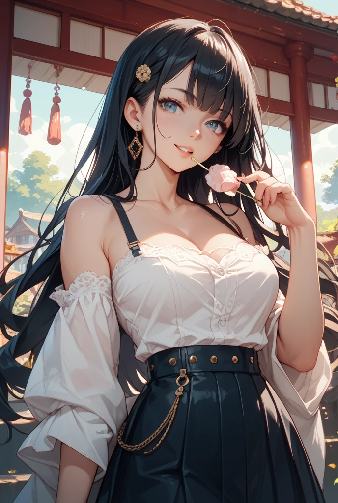 A beautiful 20 years old girl walking in a field of flowers, anime girl, wedding dress, skirt parted in front, white thigh highs, white panties blue sky, rain of flowers, big round breasts, dark brown hair, long hair, wavy hair, long bangs, expressive hair, shiny hair, hairclip, aqua eyes, glowing eyes, pupils sparkling, blush, glossy lips, surprised, ruby earrings, detailed face, choker, windy day, good lighting, perfect body, whole body, anime CG style, high definition, natural light, high detail, anime, dithering, image fill, perspective, Wide-Angle, f/1.8, 85mm, Sony FE GM, 8k, 8k wallpaper, super detail, highly detailed CG, UHD, retina, masterpiece, accurate, anatomically correct, textured skin, highres, best quality:1.3, 16k