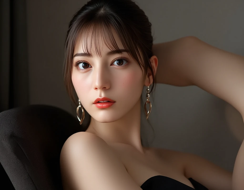 (1 elegant French-Japanese noblewoman, detailed portrait, lavish gown, intricate lace, pearls, diamonds, elegant updo hairstyle, loose strands framing face, (best quality,4k,8k,highres,masterpiece:1.2),ultra-detailed,(realistic,photorealistic,photo-realistic:1.37),highly detailed portrait, cinematic lighting, dramatic chiaroscuro, Renaissance painting style, warm color palette, dramatic lighting, cowboy_shot, SFW, SAFE FOR WORK, BOKEH)