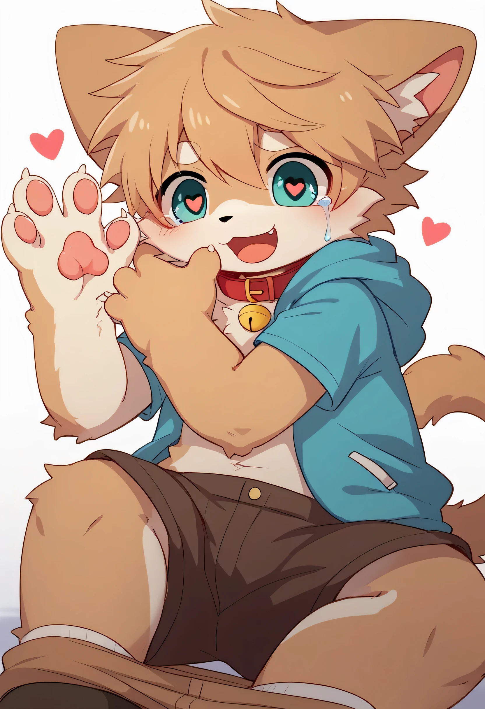 Solo, Arctic wolf male, detailed diaper, detailed yellow eyes, street wear, happy, holding plushie