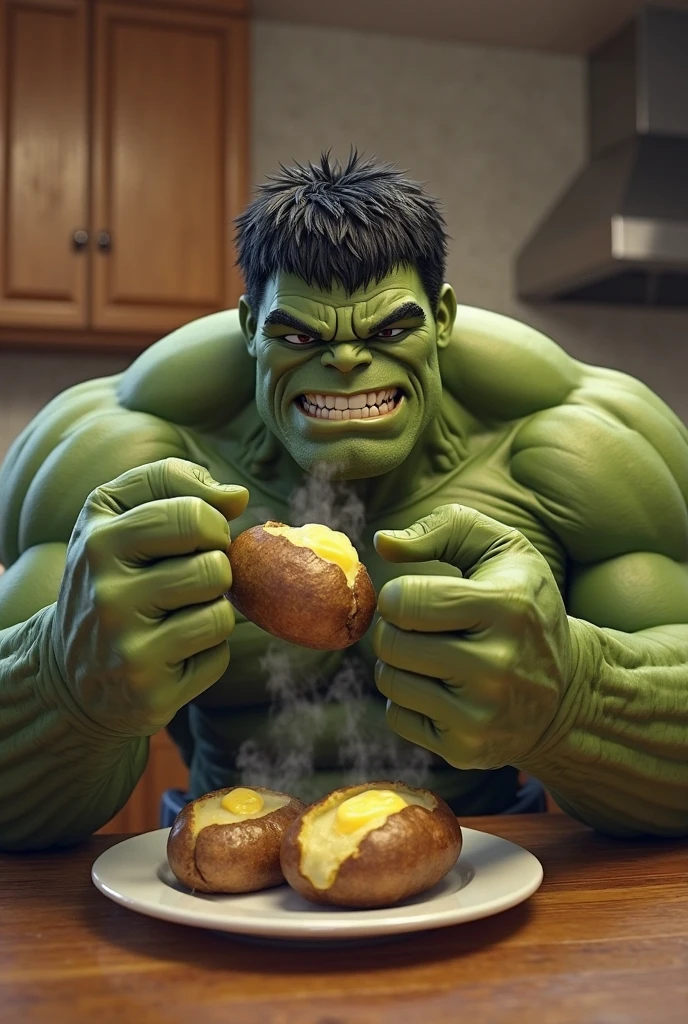 Hulk in indian saint dress eating samosa