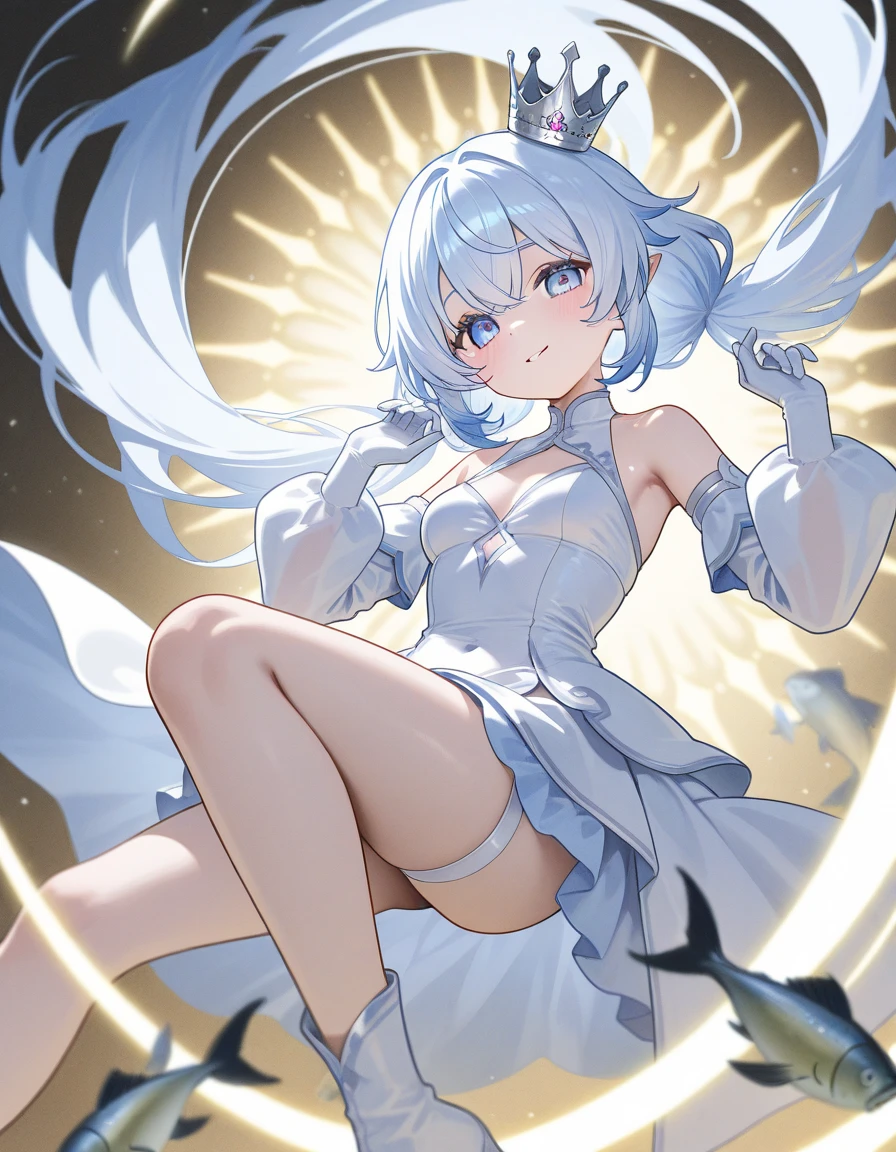 (white bunny ears),(lilac eyes),(silver buikini armor),(naive smile),(short hair), (((female character))),(day),(tanned skin tone),(silver hair),(Beautiful face 8k),(floor),(spectators),(lit environment),(particles in the air),((speed)), hand drawn anime style hand, dynamic, full length, animation quality, anime icon, looking at camera from face, 8k, full length, best background, masterpiece, awesome titles, ultra HD, insane title, perfect hands