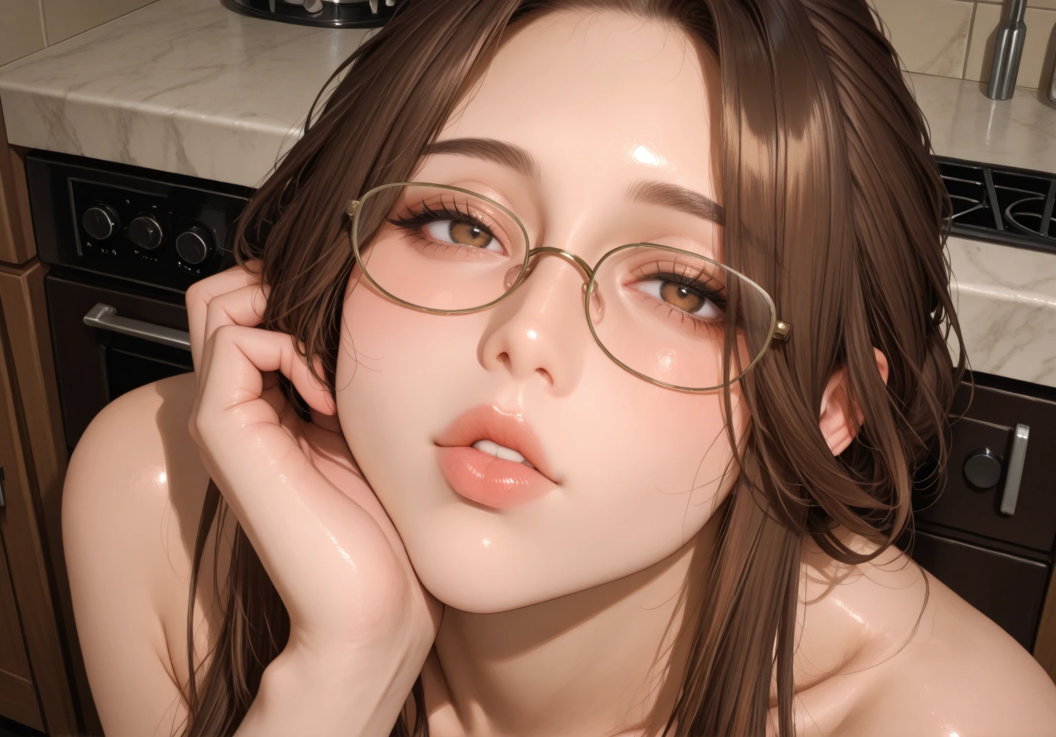 ((masterpiece)),(((highest quality))),((Reference Sheet, Character Design, in front, looking at the viewer , girl with glasses, ~ ~ in front posing, Mr..々Hairstyle, Mr..々Performance, Facial Expressions)), 30-year-old girl nude sitting on the floor eating popsicle, Cute type, (curvy:1.4), (normal ass:1.4), Realistic buttocks, Big Breasts, huge tits , thick thighs, Long legs, It's not a big deal, ((High quality fabric, nude, no panties, bra, )), ((sitting on the floor eating popsicle :1.0) eating popsicle