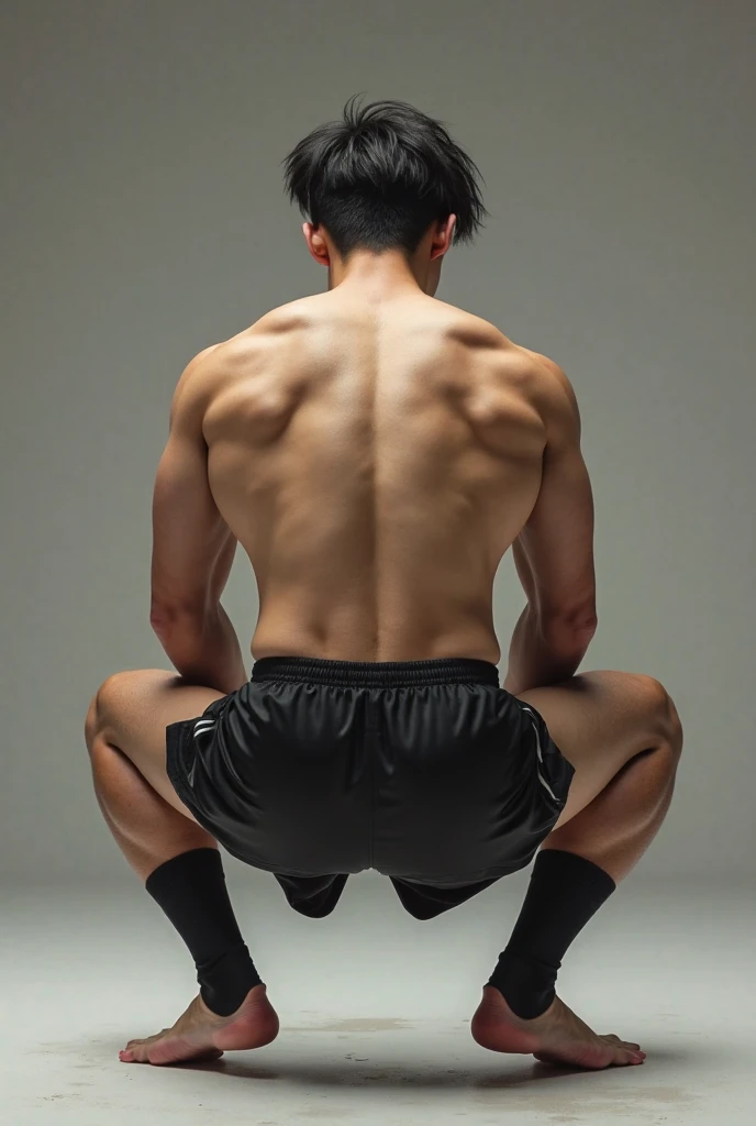 white male ((WHITE MALE)), white skin color ((WHITE SKIN COLOR)), Femboy ((FEMBOY)), thicc femboy ((THICC FEMBOY)), fit femboy ((FIT FEMBOY)), Short black hair, flat chest, super flat chest ((SUPER FLAT CHEST)), really flat chest ((REALLY FLAT CHEST)), male chest ((MALE CHEST)), solo femboy, only one femboy ((FLAT CHEST)), wide hips, huge hips, super wide hips ((SUPER WIDE HIPS)), super small waist ((SUPER SMALL WAIST)), snatched waist ((SNATCHED WAIST)), huge butt, thicc butt ((THICC BUTT)), huge thighs, thicc thighs ((THICC THIGHS)), happy expression, seductive expression ((SEDUCTIVE EXPRESSION)), penis bulge in leggings ((PENIS BULGE IN LEGGINGS)), yoga leggings, shirtless ((SHIRTLESS)), doggy style, bent over on ground, solo, alone