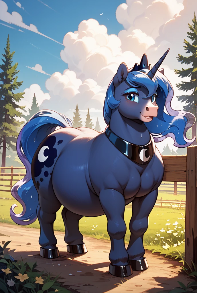 (((my little pony))), solo, ((seductive costume)), beautiful pony body, high detailed, 4K, ((seductive perky big butt)), behind view, (((shining armor))), ((4 legs))