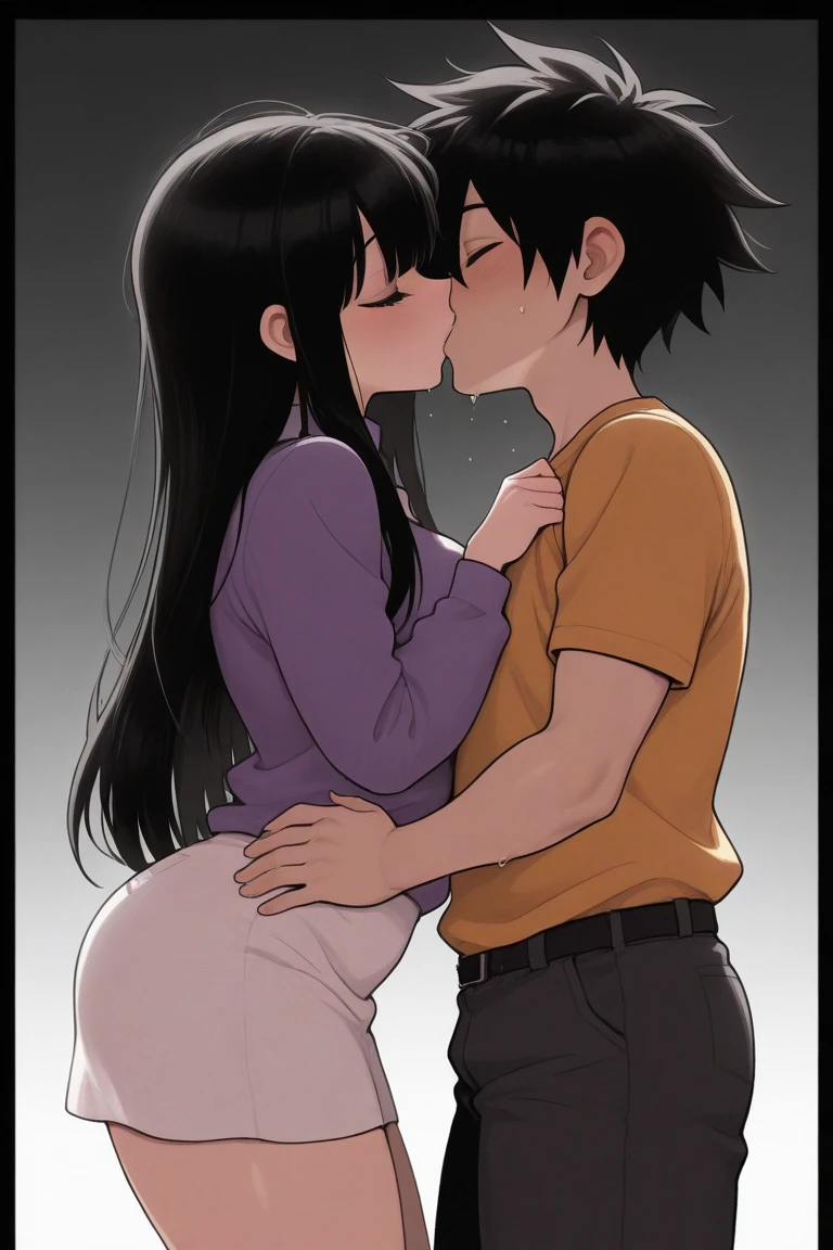 score_9, score_8_up, score_7_up, 1boy, 1girl, mature female, mother naked and son, , hug kiss, smile, hand on head, kneeling, grab 