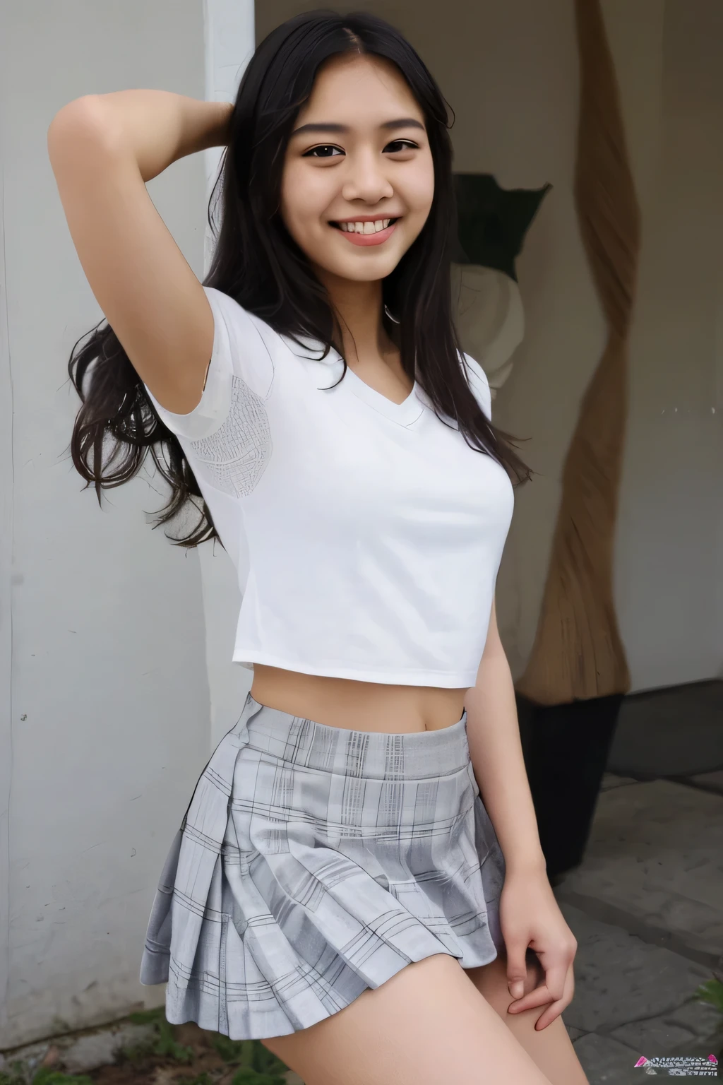 Big Jump、Angle from below、Hair blowing in the wind、typhoon、Flip Up Skirt、Flip-up skirt、Female university student、highest quality、Bokeh、super strong wind、smile、smile、Lace material panties
