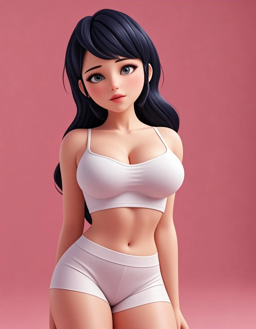 Masterpiece, magic world style, a girl, white skin, eyebrows, without makeup, cheeks red, nose clearance, cherry mouth, long hair eyebrow, black hair, waist long hair, delicate body, wearing sports clothes,