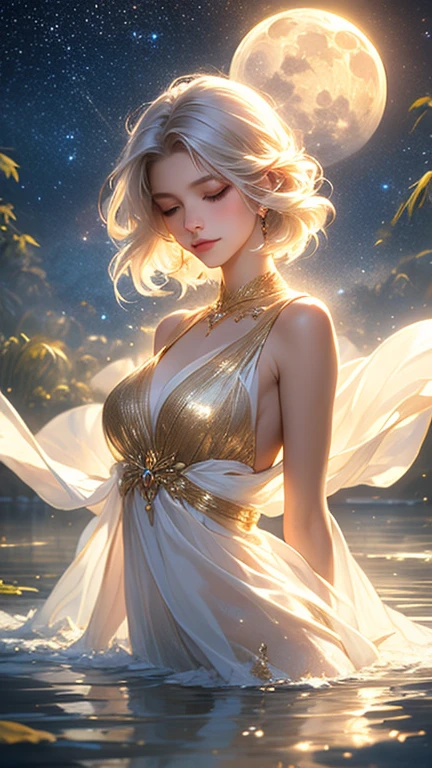 Glamorous Gatsby-Inspired Portraits: Create elegant and timeless portraits of a Flapper with large breast in full Gatsby attire, complete with a sequined dress and feathered headband., full body, highly detailed