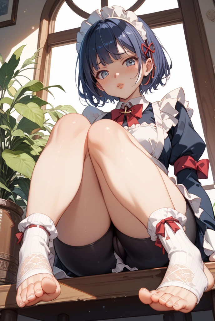 1girl. Japanese petit. Smile. (masterpiece). (best quality). (insanely detailed). Nude. nsfw. Slit Pussy. Close up Mons pubis. Flat chest. Upright standing posture. from below.