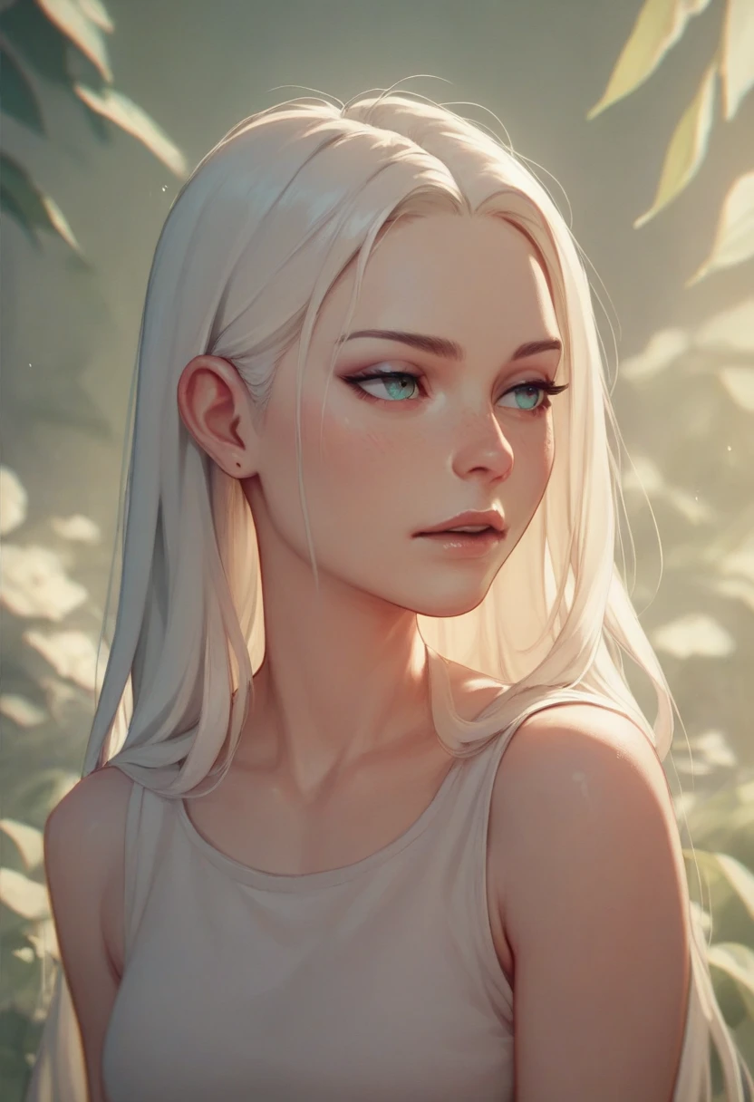 (best quality,4k,8k,highres,masterpiece:1.2),ultra-detailed,(realistic,photorealistic,photo-realistic:1.37),Big,wide hips,long hair flowing down the back,cute and youthful appearance,striking red eyes,glossy white hair,thick and shapely thighs,side boob visible from a tasteful angle,subtle hip dips,soft lighting accentuating the curves and contours of the body,vivid colors highlighting the hair and eyes,subtle shadows and highlights creating depth,sensual and confident pose,stunning background with nature elements,lush flowers and foliage enhancing the overall scene,ethereal and dreamy atmosphere,portraits,color grading with warm tones to add depth and warmth,create harmony between the character and the environment.