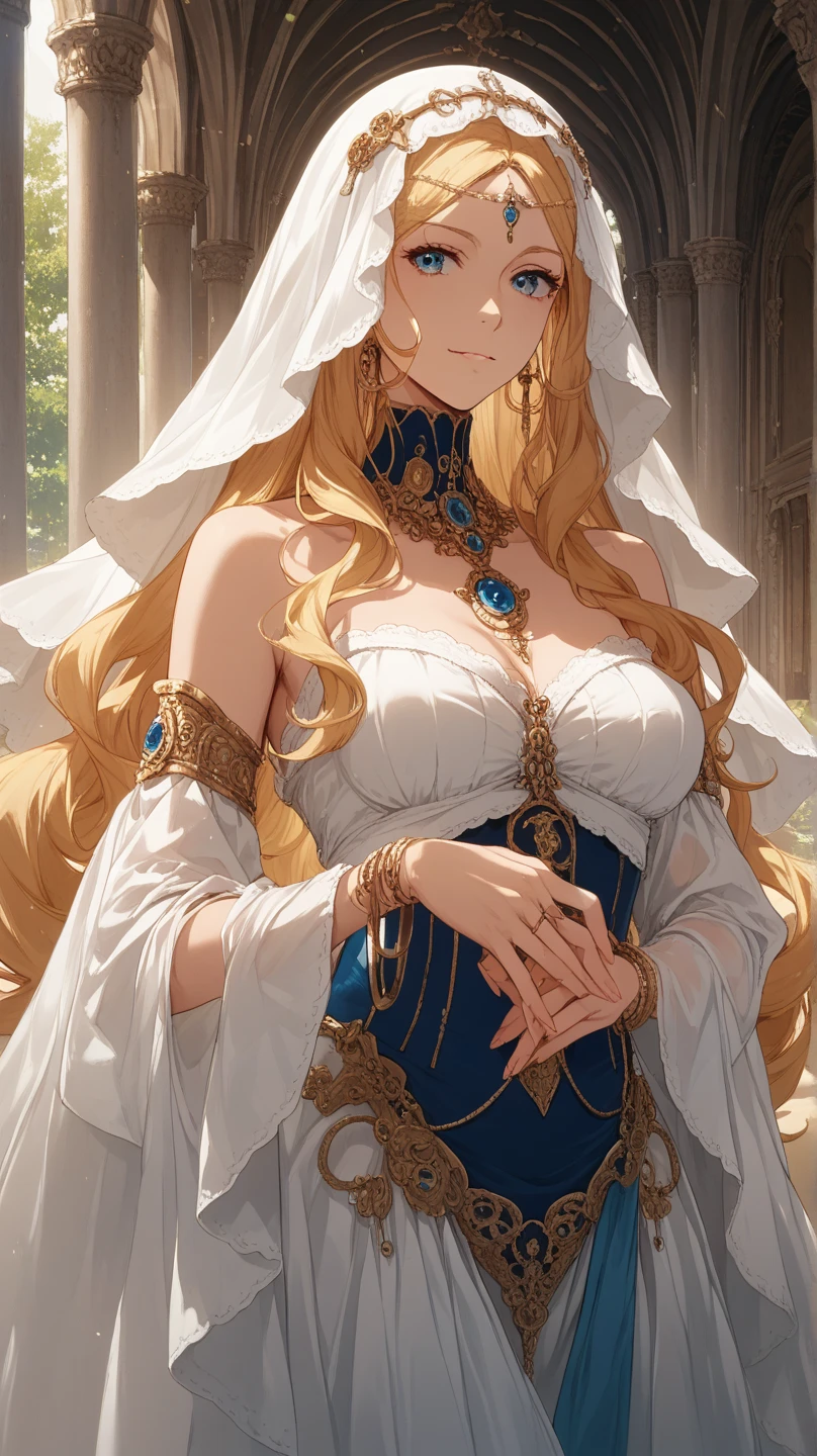 masterpiece, best quality, very aesthetic, absurdres, 1girl, mature_lady, in Desert ,1 Pretty girl,Tighten the body,clothes details,There are intricate gold threads on the clothes,pearls necklace,white skinned,looking at viewer, ,kousaka_kirino, ore no imouto ga konna ni kawaii wake ga nai, orange hair|brown hair, long hair, floating hair, shiny hair, blue eyes|aqua eyes, pink hairclip, ,in Desert, Desert Princess,surrounding by flowers,falling_petals, outdoors, petals,,,blur background,background defocus,
