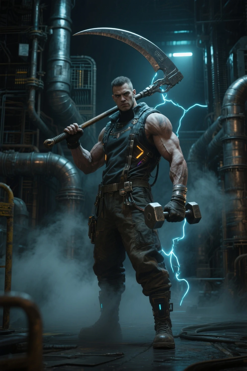 CG K ultrarrealista ,((de primera calidad、8K、32K、Obra maestra、nffsw:1.3)), (superfine illustration)、(super high resolution), (((cuerpo adulto))), (((1 chica en))), ((( bob de pelo corto ))), 25 year old cyberpunk gladiator with perfect body, Hombreras con espinas de metal., Gladiadores in Brooklyn, (( bob de pelo corto )), Camiseta del equipo de rugby rota, Casi desnudo al estilo urbano salvaje de Simon Bisley, pelo rubio corto, ropa minima, Metallic protection on the left arm with complex graphics...., Rojo oscuro con estrellas blancas y rayas azules y blancas.,(( dynamic action pose:1.5)), armadura, Lleno de puntas y remaches., Tatuaje de veneno (((Imagen desde la rodilla hacia arriba))), pelo rubio blanco corto, En el fondo、 There is a wall with an intricate design painted by Shepard Fairey....