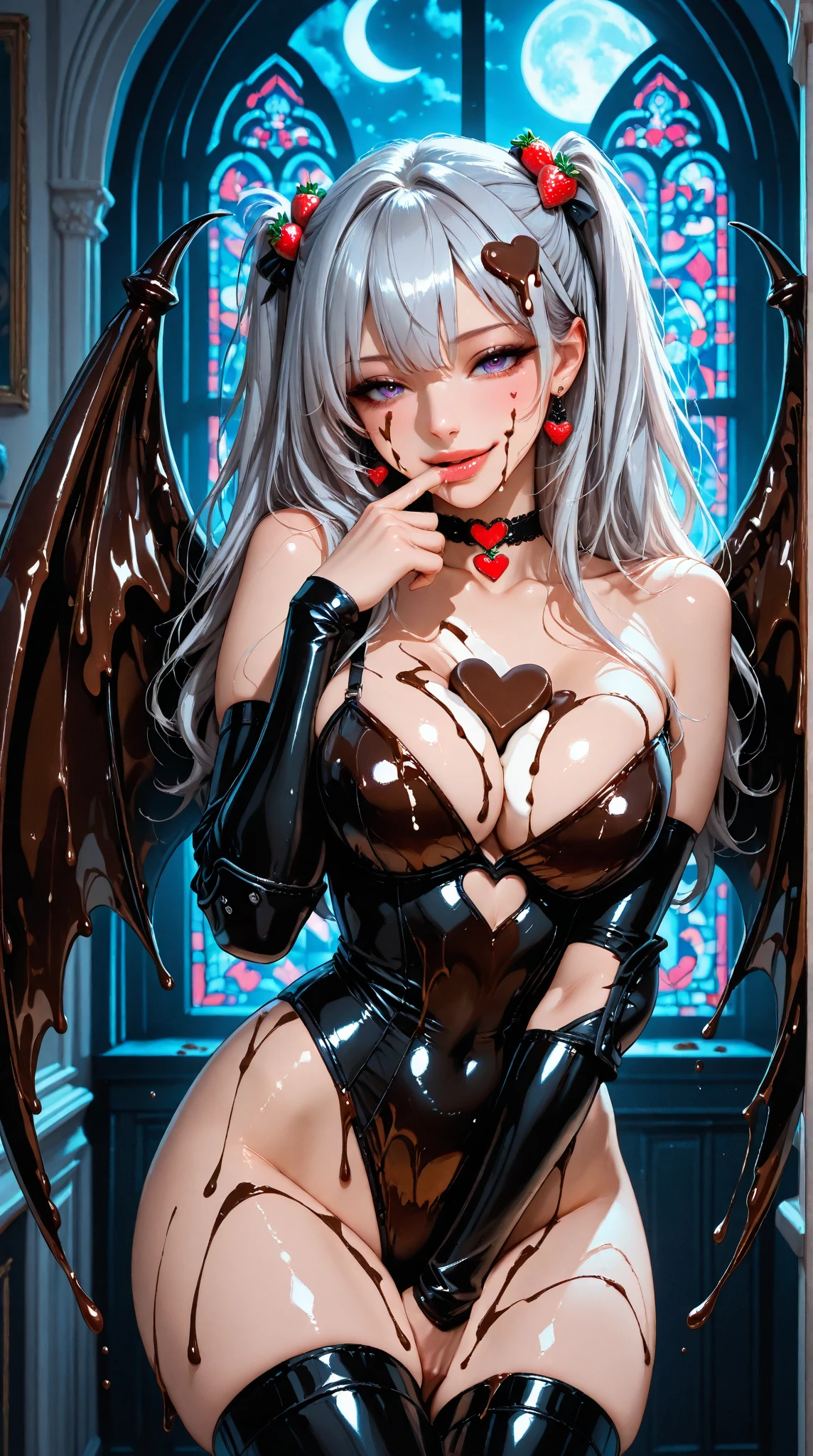 (1 boy,handjob:1.5),((Tongue drooling:1.5)),Ultra-high resolution、8K、Realistic、Perfect Sentence、Detailed lighting、Dramatic Shadows、Ray Tracing、1 Girl、 Looking at the audience、The Enchanting Succubus Queen:1.5、(Big devil wings:1.5)、Tight see-through lingerie、Big Breasts:1.4 、Grinning smile、Ulzzang Makeup、Hotel Rooms、(In a luxurious bed)、Silver Hair、Pink crotch tattoo、Upper body portrait、vapor:1.5、From below、(Lying down'went back to bed:1.5)