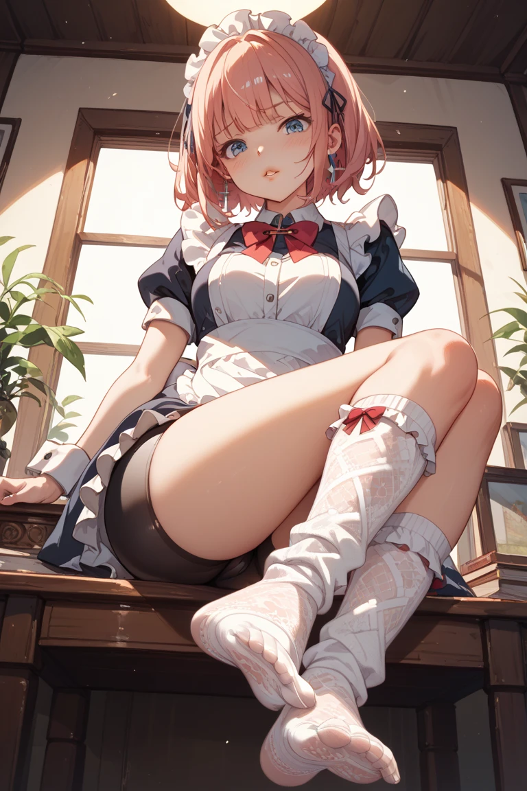Beautiful teen, fat, white nurse dress, wet, looming, pink explosive head, black stockings, ripped stockings, (live), computer, cyberpunk