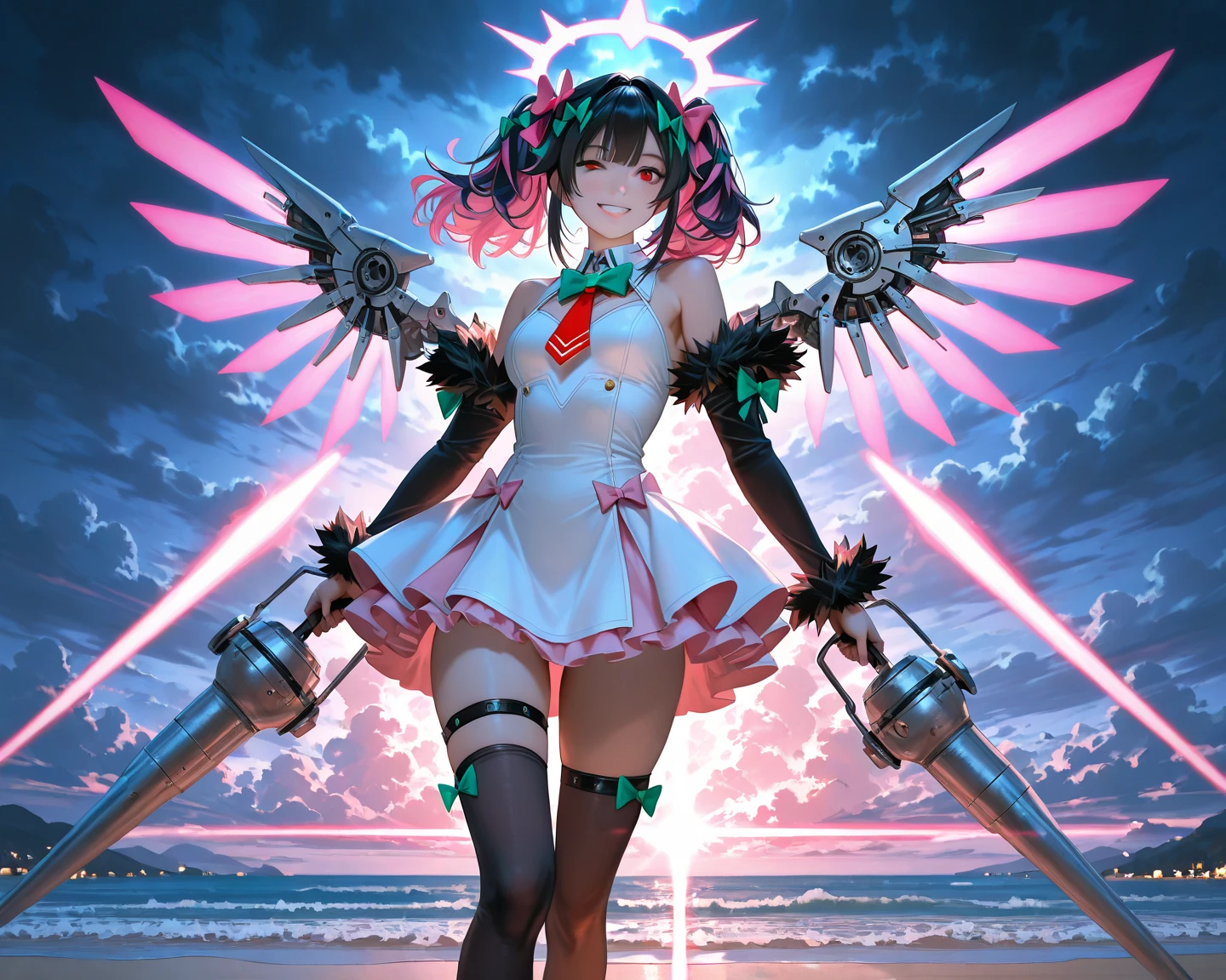 Hatsune Miku disfrazada de dark magician gils. Pose sensual y seductora. Fondo de magia 