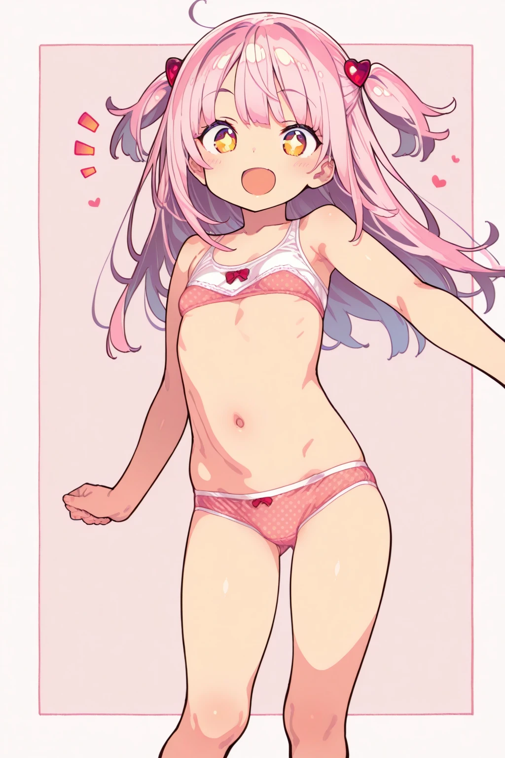(((scrawny))),(Wheat skin),(Dark Skin),((high school student)),((tanlines)),(side ponytail,ahoge,One eye is covered by hair),((Purple Hair)),(fluorescent pink streaked hair),(Green Eyes),Slanted Eyes,BREAK,(Micro Bikini,latex),Scrunchie,((Lying on bed)),Cowboy Shot