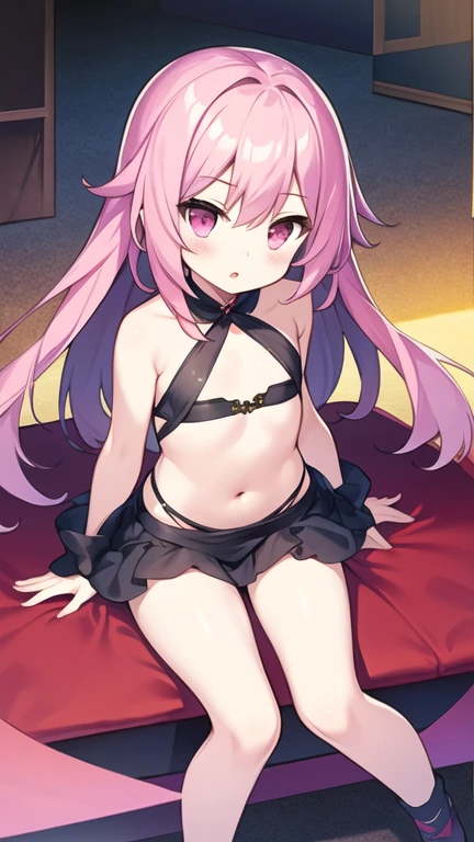Highly detailed and realistic CG, Colorful, Masterpiece, Best Quality, magnificent, jewel-like eyes, 1girl, solo, small, 18+ petite teen, mesugaki, pink hair, long hair, nun cassock clothing, priest, black wedding veil, black bridal gauntlets, closed eyes smile, church, marriage, from pov, midium breasts, contrapposto, hair intakes, unexposed, skindentation, daizu,