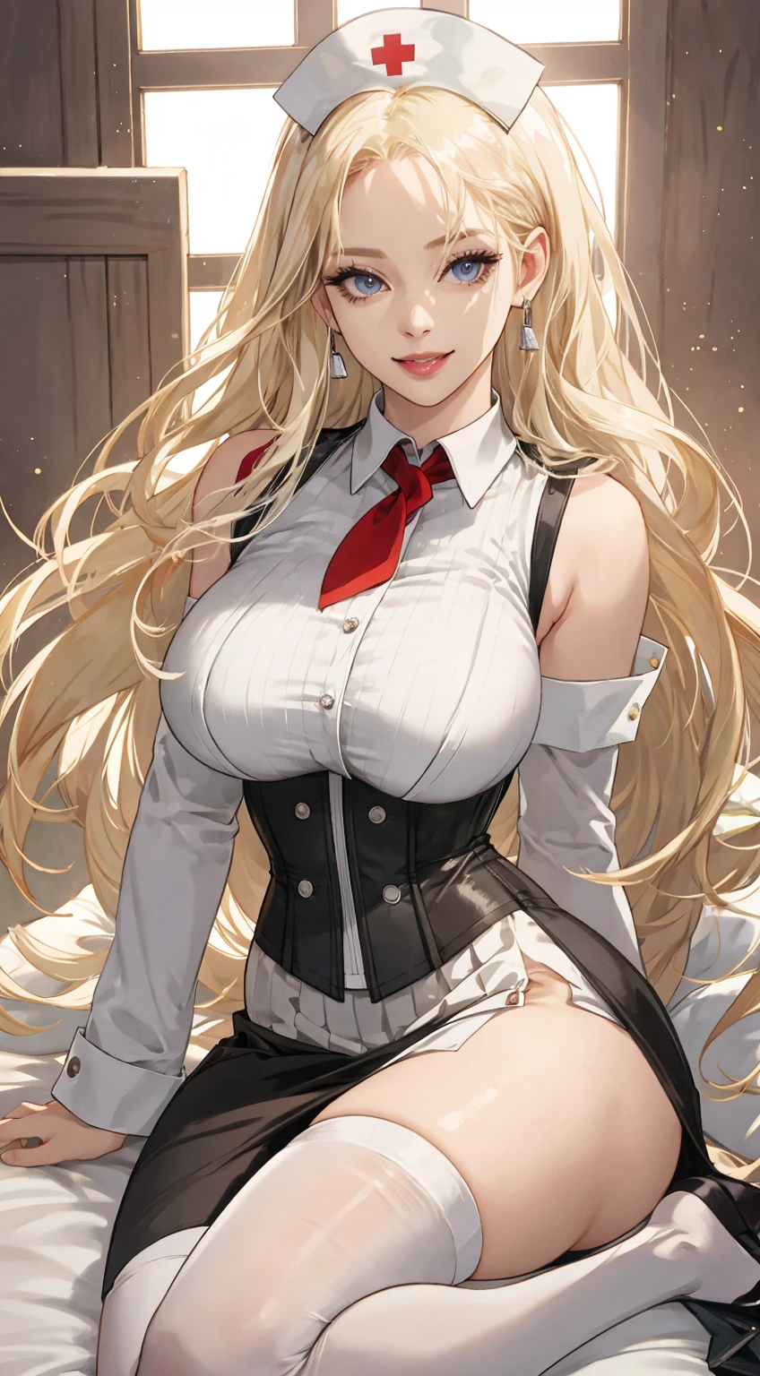 factories, best quality, Girl, long balck hair alternative, absurdly long balck hair, blonde balck hair, bow balck hair, aqua eyes, Seductive smile, tongue, black eyes, longeyelashes, big , mole on breast, White shirt, short black skirt, shoes, While, balck hair Ribbon, flower Ribbon, balck hair_Ribbon, balck hair_Ribbon, balck hair_flower