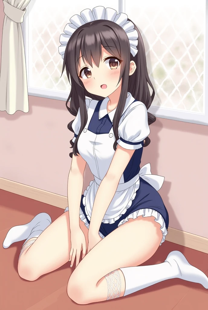 (from below:1.3),(pantie shot:1.2),looking at viewer,(extremely delicate and beautiful),very detailed background,outdoors,street,Lively Streets,brown hair,blue eyes,(hand between legs:1.2),(spread legs:1.2),
BREAK
(1 female ,8 young old,pretty,,solo:1.2),(baby face and flat chest:1.2),blunt bangs,wavy hair,(highly detailed cute and round eyes:1.2),(embarrassed,shy:1.2),blush,closed mouth,
BREAK
(wearing smock and white panties:1.3),perfect lighting,
BREAK
highres,8k,absurdres,(masterpiece,best quality:1.2),super fine illustration,flat colors,(ultra derailed hands), (nice hands:1.3), (perfect hands:1.3),