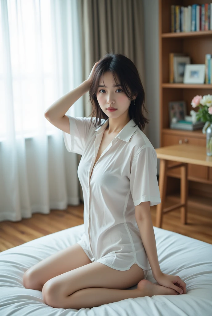 1 Girl,(Wearing white nurse clothes:1.2),(RAW Photos, Highest quality), (Realistic, photo-Realistic:1.4), masterpiece, Very delicate and beautiful, Very detailed, 2k wallpaper, wonderful, finely, Very detailed CG unity 8k wallpaper, Very detailedな, High resolution, Soft Light, Beautiful detailed girl, Very detailed eyes and face, Beautiful and detailed nose, finely beautiful eyes, nurse, Perfect Anatomy, Black Hair, Upstyle, nurse uniform, ((nurse cap)), Long skirt, nurse, White costume, thin, hospital, clear, White Uniform, hospital room, Neck auscultation,Close your face,Upper Body Shot