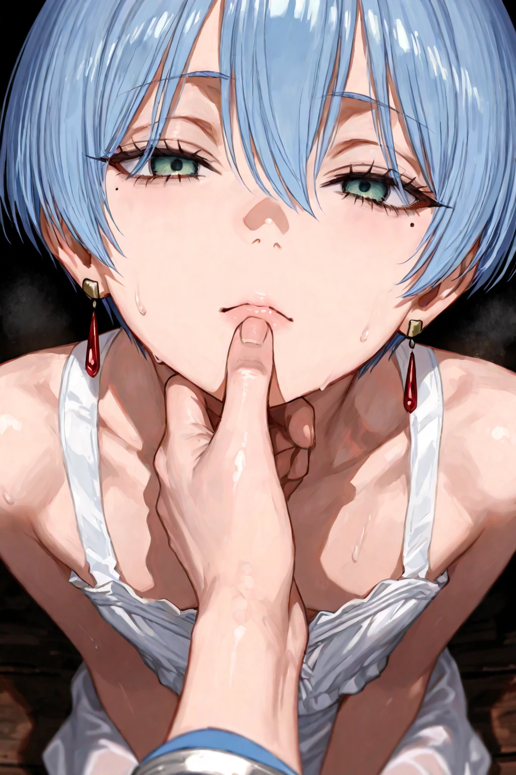 masterpiece, Highest quality, Very detailed, sharp, , Structure of the film, Portraiture, Realistic texture,,,,(very short hair,Sky blue hair,hair over one eye,shiny skin, slut,glamorous,saliva,,orgasm face,sweat , I feel,(Ecstasy) ,,, spoken heart ,,steam,Trembling,) ,,、,,Cum in anus ,cum in pussy,group sex, spitroast, fellatio, oral, sex, threesome, ,penis in pussy,standing doggy, hug from behind、