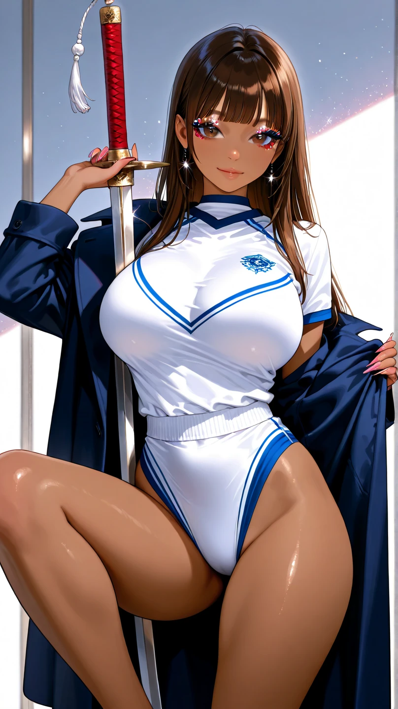 (8k,Photorealistic, masutepiece, Best Quality, Raw photo:1.3)、1girl in, 18years old,Solo,school girl, Long hair, Brown hair, Detailed beautiful face, alluring face, (Detailed beautiful brown eyes:1.2), medium breasts,(underboob:1.0),(coverd nipples:0.99),(loos sailer uniform :1.35), ( Perfect body skinny beauty: 1.4),(from Directly below,ceiling:1.6),(looking down at viewe:1.5),(face focus,POV:1.98),(arms behind back:0.0),sitting on sofa, legs up high, spread legs, hold knees, vagina, SFW、top-quality、Full limbs、complete fingers、1 beautiful woman,mole under eye、、sweat、Slender beauty、straight haired、Brown hair、(Perfect body very skinny beauty,slim legs:1.7)、cleavage,class Room、on Patient bed、vulgarity、spoken heart、( tan skin:1.6)、(spread legs:1.5),(open mouth:1.2),fine detailed, intricate detailes,  Ray tracing, depth of fields, seductive smile,