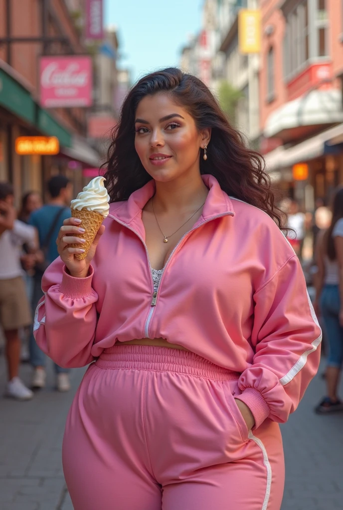 Beautiful Moroccan with dark brown eyes, 28 years old, woman a pink shirt, stylish wide leg white pants, in the car, in his car, almond-shaped eyes, oval face shape, plus size body, extra large body, XXL body, prominent cheekbones, naturally wavy hair, high resolution, masterpiece, best quality, complex details, highly detailed, sharpness, detailed skin texture, eye details, profession, 4k resolution, charming smile, shot with Conon, depth of field, kodak vision color, 100kg, extremely detailed, ultra-realistic photography ,photo realistic, post processing, maximum detail, true to life
