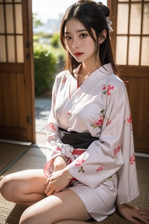 Buatkan gambar cewek jepang kimono panjang selutut pose model