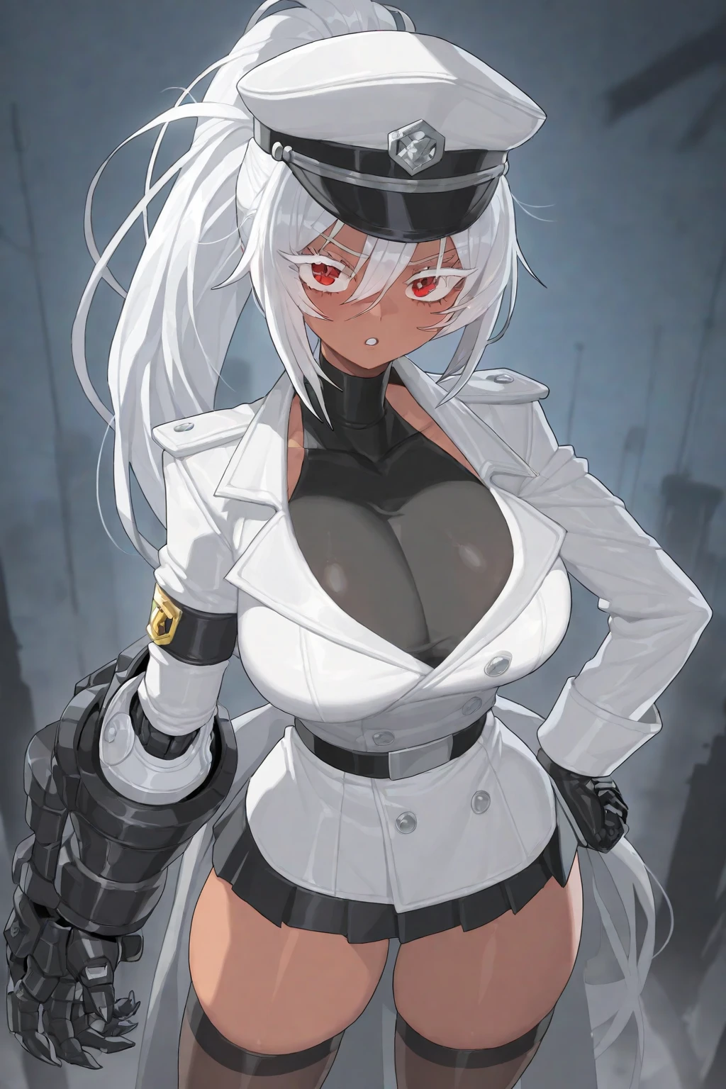 1girl, W \(arknights\), arknights \\\\\ masterpiece, best quality, very aesthetic, absurdres, newest \\\\\\ slim body,///// ,by nyantcha,cutesexyrobutts , by khyle,,////// ,,solo,, , ,,detailed face, , ,, , , , , beautiful face, (white background:1.2), , sexy, , orange eyes, , , rating:nsfw,,big tits,), in the center of the frame,,short hair, ,lingerie garter belt,, black openwork bra, wears a lab coat, hands in pockets stockings