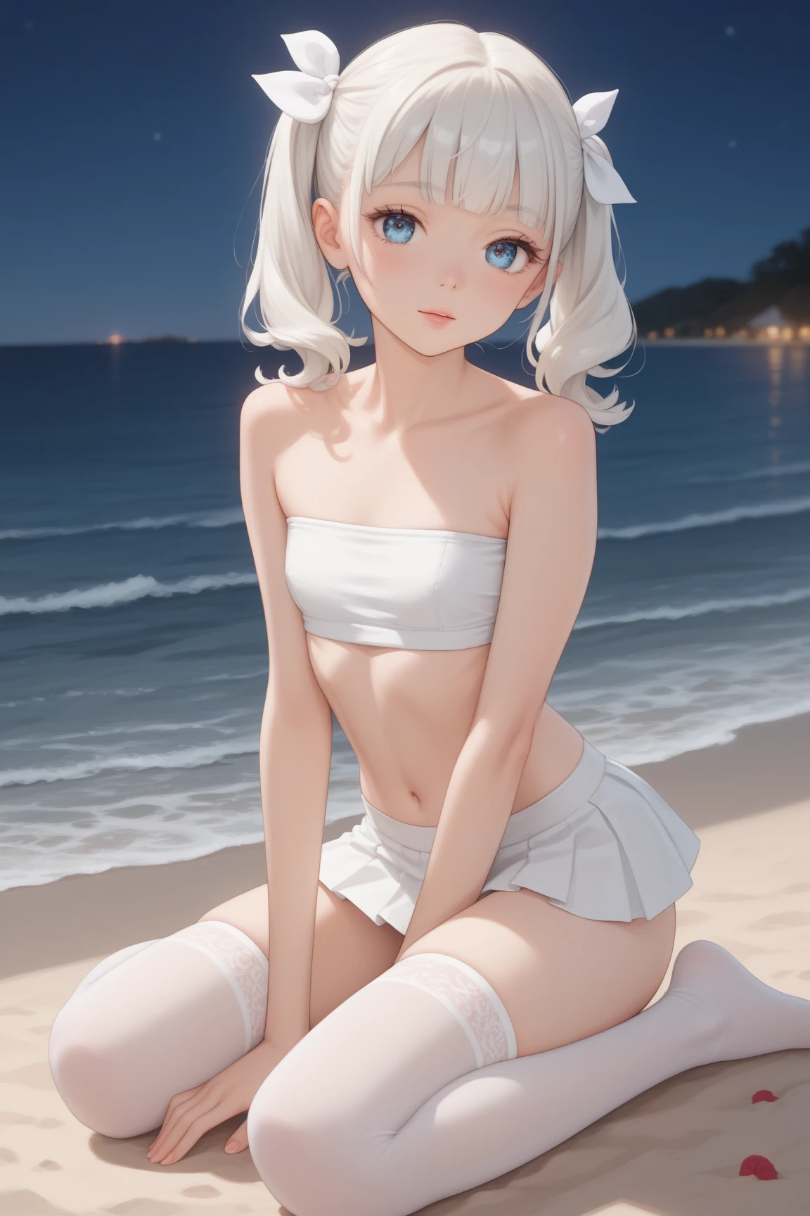 Beach,Look up,long white hair,Dark
