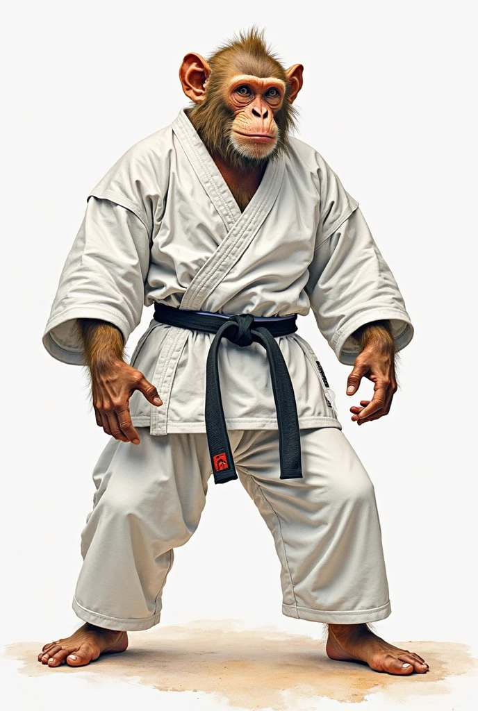arm up, black belt , ape, <lora:blackbelt_v1:0.7>