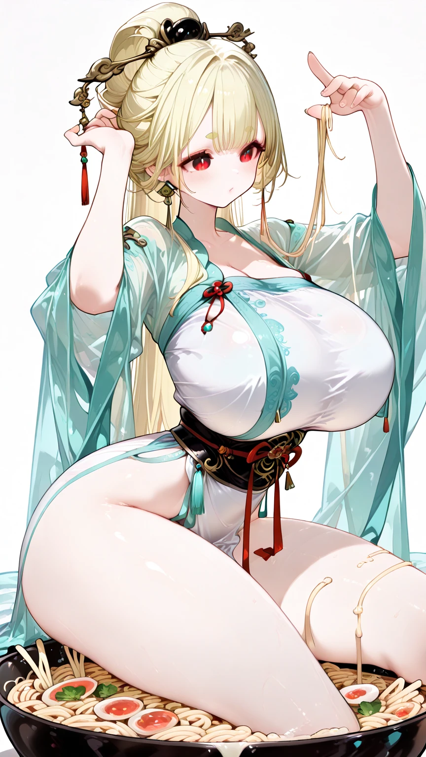 Best quality, masterpiece, ultra high res, raw photo, beautiful and aesthetic,deep shadow, dark theme,(ultra detailed:1.3),
1girl, sitting pose, Headdress, (beautiful face, detailed eye:1.2), embarrassed, (busty breasts, gigantic breasts:1.1), drill hair, long hair, blonde hair, gradient hair, yellow eyes, solo, big hair, blue hair, divine goddess, looking at viewer, indoors, royal palace, medieval bedroom, astraea, full body, nhjy, a woman in a kimono dress with a tree