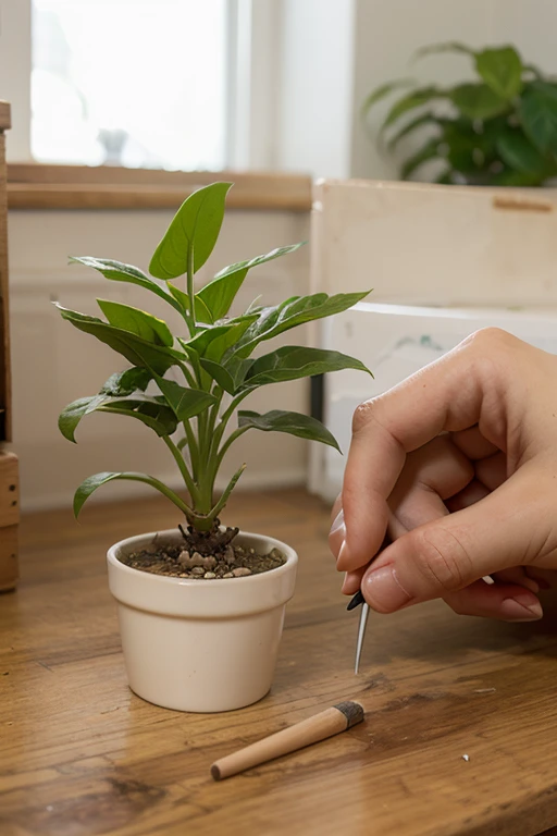  Human hand watering a plant