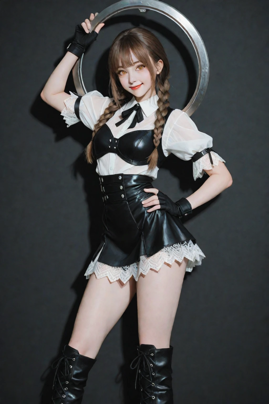 Female idol covered in skeletons、full body Esbian、、Clown fashion full of skeletons（Leotard style）、Clown hat、