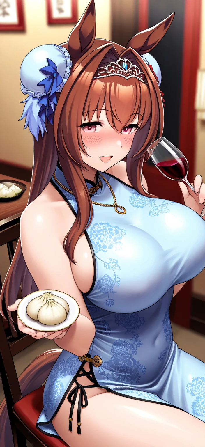 masterpiece, best quality, very aesthetic, absurdres, 1girl, mature_lady,white_dress,(cum_on_body:1.2),,terumi_mei, naruto_(series), naruto_shippuuden, 1girl, Brownish_Red_Hair, hair_over_one_eye, large_breasts, high ponytail,long_hair, very_long_hair,,in a banquet,surrounding by flowers,falling_petals, petals,,