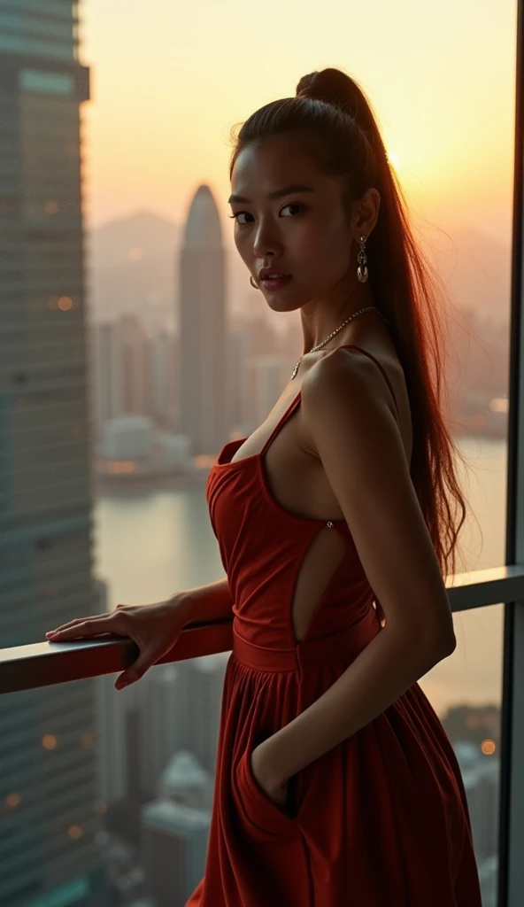 8 K、masterpiece、redhead top quality、Highest level、Highest image quality、the piece is flying、complex parts、a high resolution、depth of field、natural light、professional lighting、Tourist city in Europe, flourishing since ancient times、The city is painted red by the setting sun、sunset sky、(1 girl)、One、Photographing an Italian girl from a distance.、Young woman'The whole body is visible in the camera'viewfinder.、(Cute:1.2)、(highly detailed skin: 1.2)、Photorealistic rendering of an anime girl、realistic anime 3d style、beautiful blonde hair、Deep blue eyes、strong glare in the eyes、big breasts、Ideal Anatomy、eyelashes、(Casual fashion、short boots)、Realistic cars、((tourist cities of Italy、The city is painted red by the setting sun、Street scenery with a sense of history、Luxury hotel with a marble entrance、Terrace Cafe、high church tower、Detailed old castle、sunset sky、Looking at the sunset and the city))、