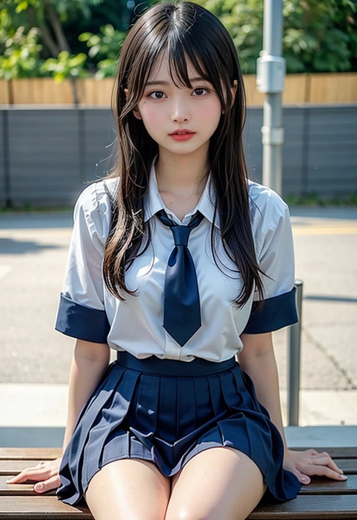 1womanl、(Super beautiful)、(beauitful face:1.5)、(Clear pubic contours)、Spread your legs、(white panties:1.4)、(high-school uniform:1.2)、(Dark blue pleated skirt:1.2)、is crying、(shed tears)、(Alley at night)、(At SFW:1.4)