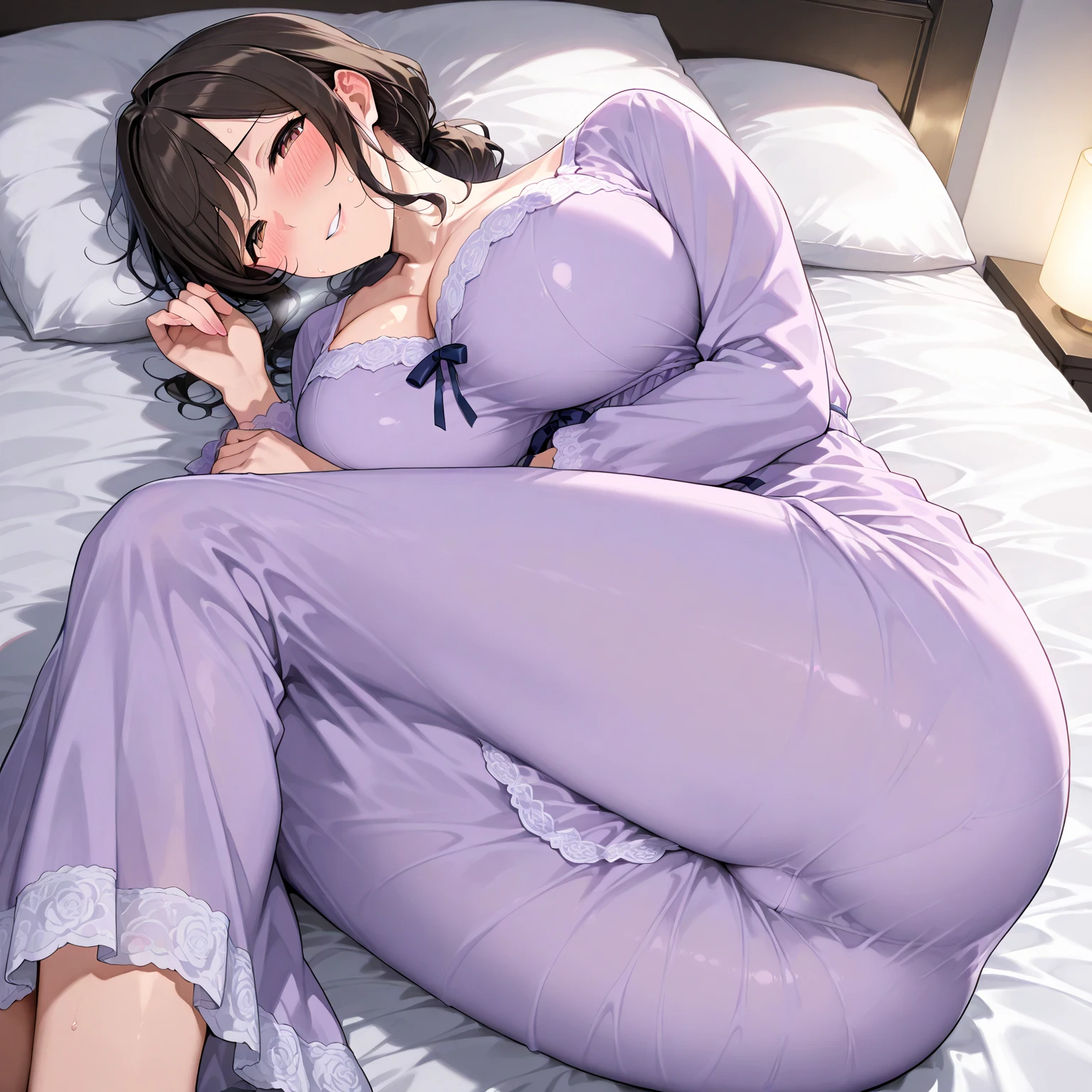 Wearing a purple dress, 3D rendering character art 8k, Popular topics on cgstation, chengwei pan on artstation, Inspired by Lanying, 8k artistic german bokeh, 8K high quality detail art, deviantart art station cgscosiety, cgsociety 8k, cgsociety 8k, pregnant,ponytail,laying on a bed,big tits,cum,up leg
