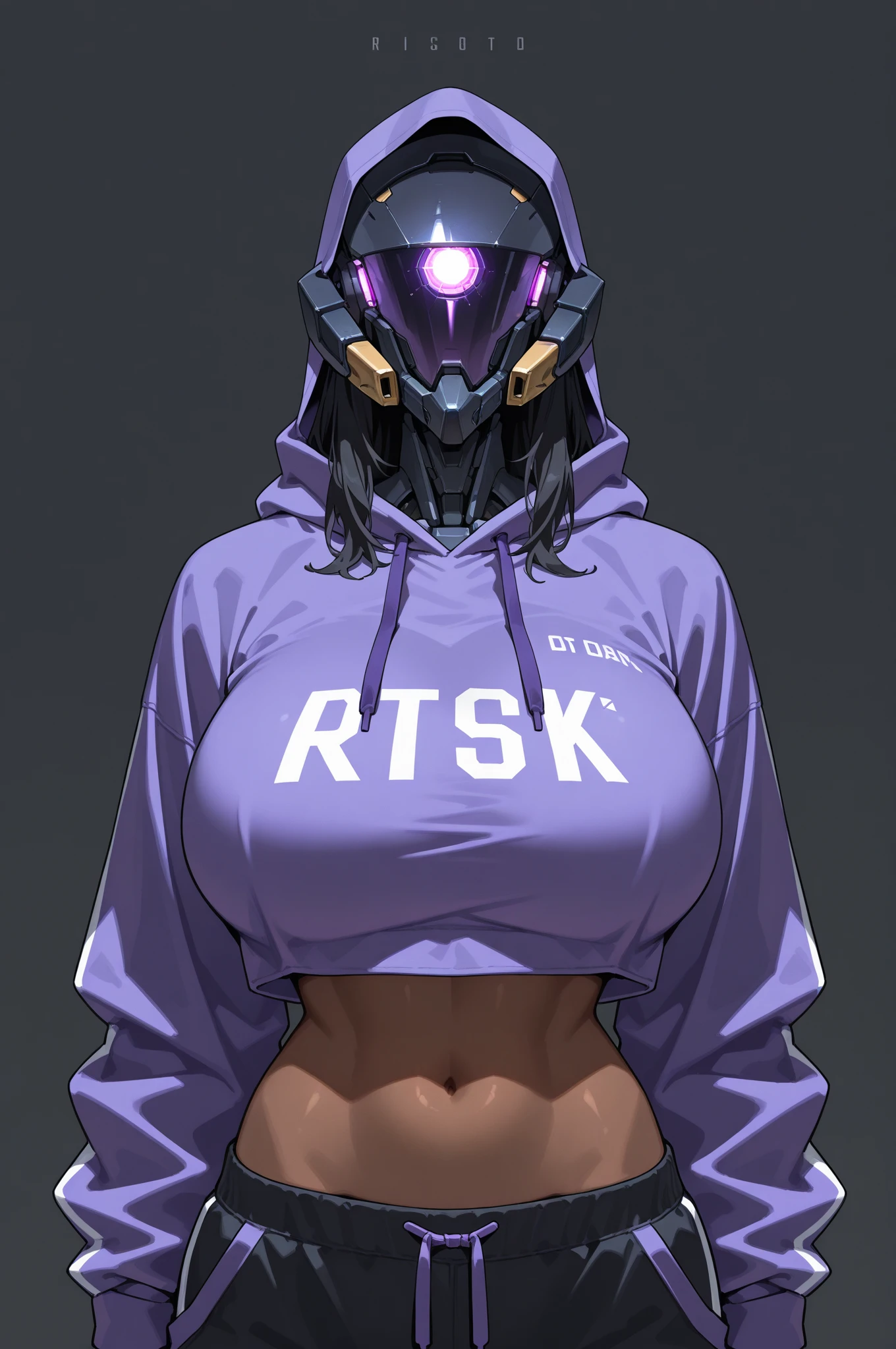 Black hoodie, black pants, cyberpunk, medium breasts --auto --s2
