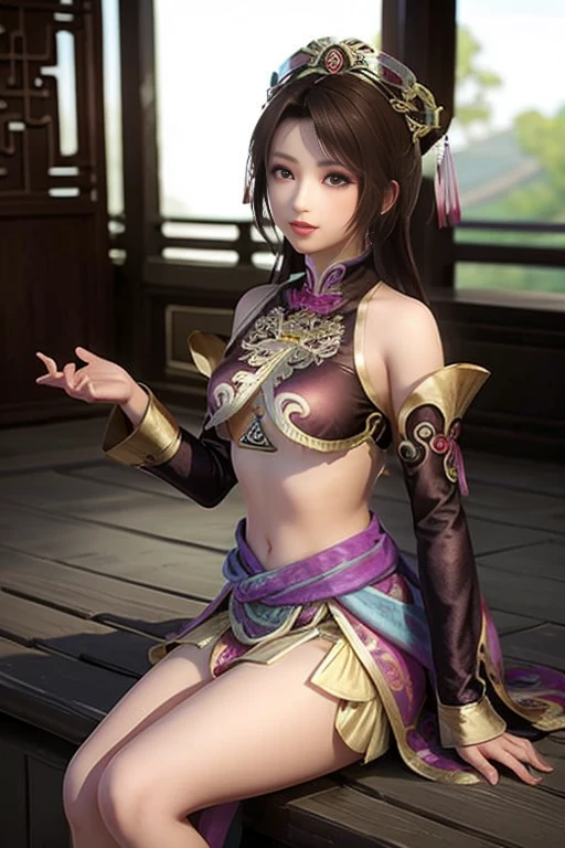 raiden shougun, masterpiece, best quality, ultra detailed, very detailed, candid shot, colorful, realistic lighting, 1girl, tall female, golden ratio, upper body, solo, very detailed, 4k, 8k, light background, purple hair, illustration, 1girl, flowing hair, short bangs, single medium-length braid, single hair ornament, single long sleeve, japanese outfit, light purple kimono, dark purple thigh-high stockings, single short sleeve, lavender eyes, single short sleeve, lavender nail polish, beautiful detailed eyes, black thighhighs, delicate beautiful face, high saturation, no extra arms, no extra legs, colorful splashes, shining, ultra detailed, blue sky, ancient city, ancient east asian architecture, sunrise, full body, dynamic pose, light smile, closed mouth, flowing, upper body, dynamic pose, light smile, closed mouth, flowing, standing, dynamic pose.