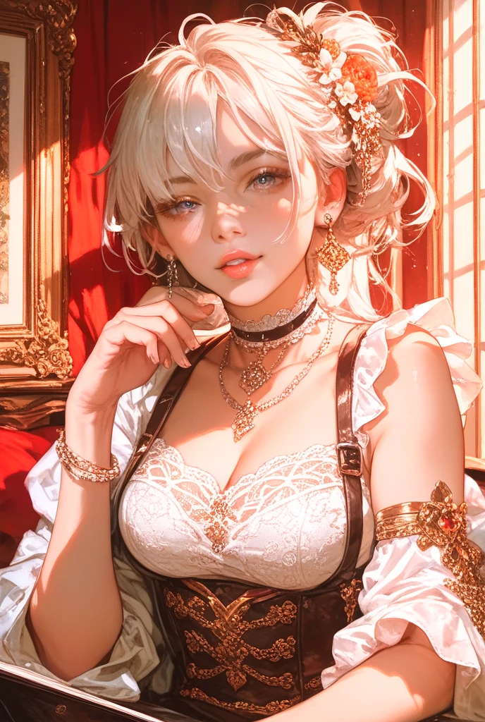 Ink wind(tmasterpiece,best qualtiy:1.4),Original,(illustratio:1.1),(Extremely detailed Cg Unity 8K wallpaper),独奏,1girll,(Smooth skin),By bangs,brunette color hair,By bangs、耳Nipple Ring、eyeslashes、hair adornments、head gear、trinkets、cparted lips、Redlip、short detailed hair、Lookout、nipple tassels,(Crawl on the floor,spread their legs:1.2)Super detailed face,Highly detailed lips,White liquid flows from the lower body,OriginalOutfit,Laughed very wildly,Open your mouth,Sick