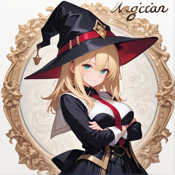 anime style picture of a woman dressed in a witch costume, castlevania witch, supervillain sorceress witch, Black Magician Girl, beautiful dark magician girl, guilty gear art style, classical witch, portrait of a young witch girl, a young female wizard, witch academia