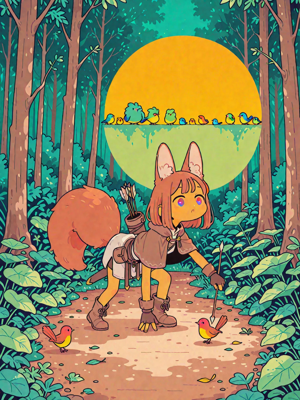 by Personalami, female teen anthropomorphic fox, light yellow fur, white belly, female child human anatomy, detailed medium breast, detailed medium hips , (detailed), rear quarter view angle, fluffy, solo, 1 girl, high resolution, photorealistic, (green eyes), cute looking, scared looking, ((clear structural details)), detailed realism, soft, 4k, excellent quality, high details, detailed fur, prisoner neck collar, wearing black drone helmet ,(wearing diaper), ((tail correct position)), in forest, leather wrist cuffs, leather ankle cuffs, walking, shirtless, no hair, small height, female body , short height, small female proportions, small height, flamming body, flamming fur, green eyes, ((plastic very thick padded grip restraint mittens)).