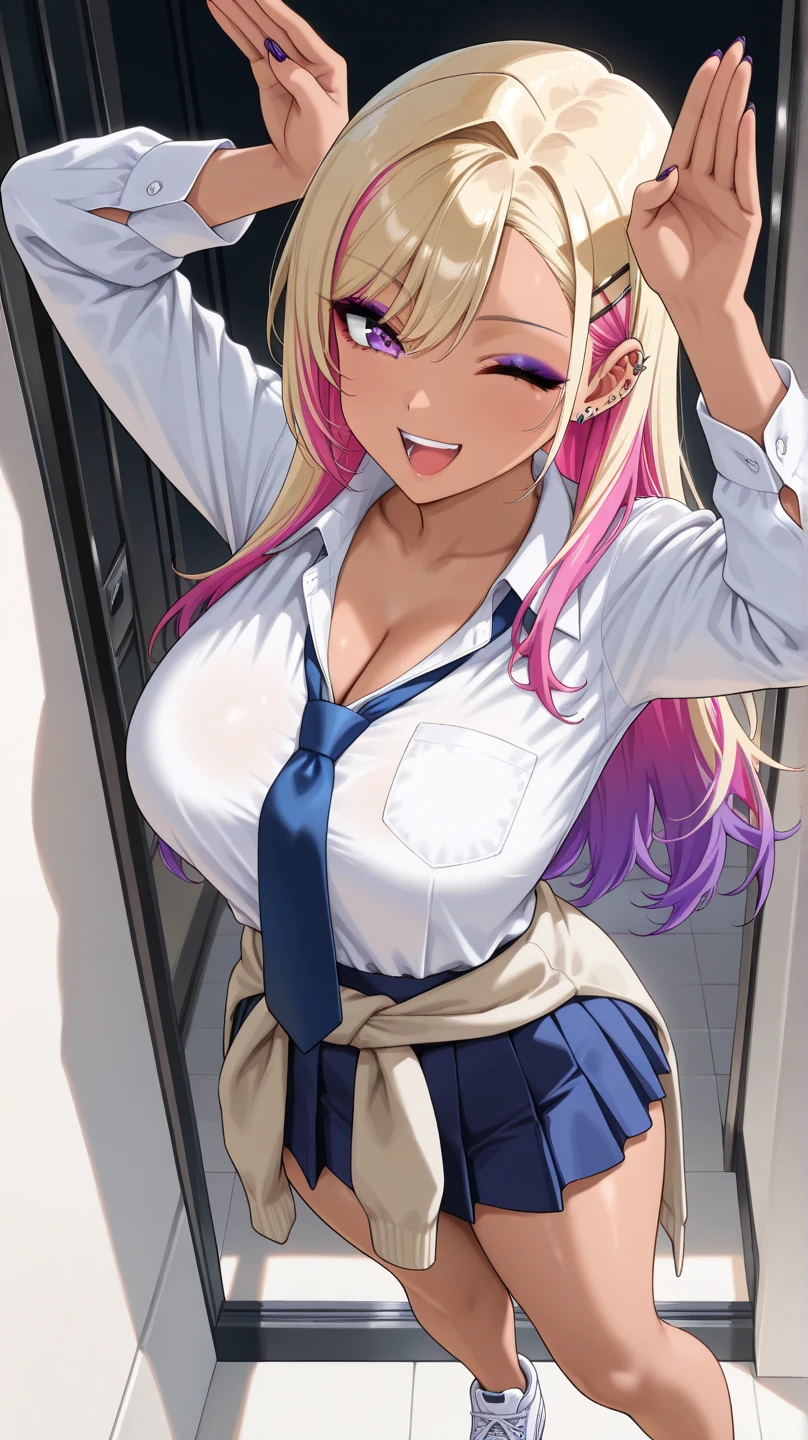 A cute boy with a girl's face, wearing Japanese gyaru fashion, looking towards the viewer, best quality, top quality, ultra detailed, high-resolution, HDR, beautiful detailed, masterpiece