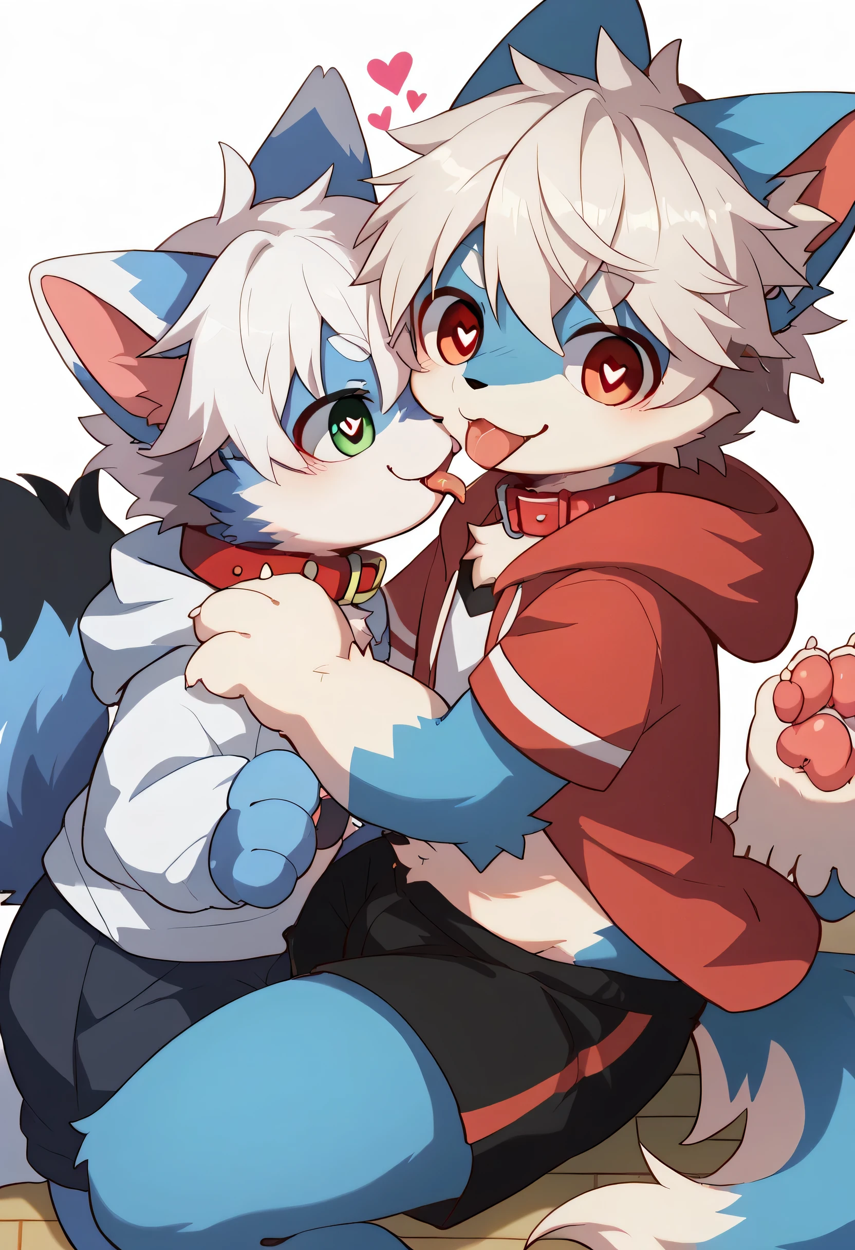 Very Detailedな,Very Detailed,White hair,blue fur ,, male,blue fur, EXCITING,Participation,cute face,,あなたの脚Show me ,,Horny maleの子,dog tail,,red collar on the floor,Cute ears,Licking hands, grooming,fluffy ears,hoodie,shorts,fluffy ears,Show me,私に猫の手Show me,red collar on the floorと紐を持っている,cute fur ,Heart Eyes,Horny, male,Black Back,white background,