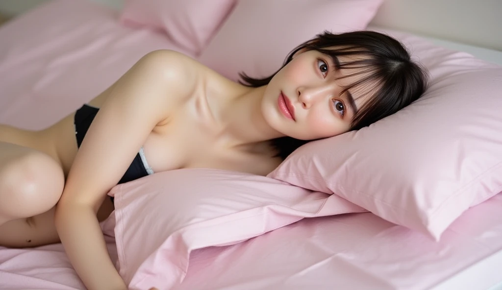 (masutepiece, Best Quality:1.2), 8K, Official art,on the bed、Halloween Style、laying on back、Chest、Elbows on the sides of the face、cum on、cum on、cum on、feels good、Close both eyes、Wrinkles between the eyebrows、regrettable、Tears、 kawaii faces、full body Esbian、、Facing up、skinny、14years、small tits、Eyes closed、Deep sadness、Sorrow、look up sky、Opening Mouth、screeming、 unbelievable Ridiculous、Short hair