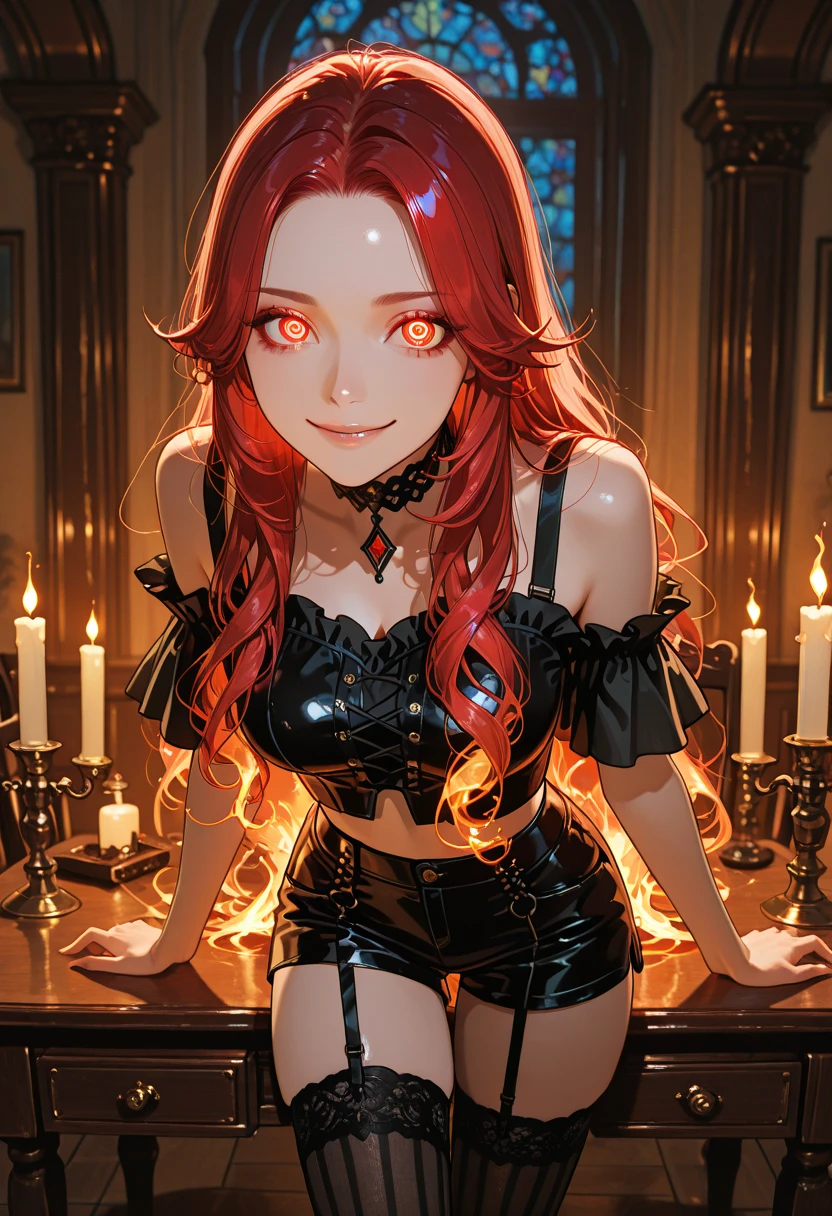 Arafed, dark fantasy art, glamour shot, award winning shot, photorealistic, a portrait of a female vampire drinking a ((glass of blood)), red hair, dynamic hair style , long hair, red lips, (glowing eyes: 1.5), dynamic eye color, dynamic color, she wears, an elegant (black dress: 1.5), catholic church and altar background, bar background, 16k, ultra detailed, masterpiece, best quality, (extremely detailed), rpg portrait, art by mooncryptowow, photograph, oil pastel, vampire teeth
