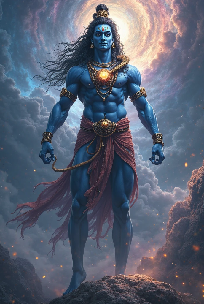 A god with divine powers it is seemed like that the god is handling the whole universe in his hands