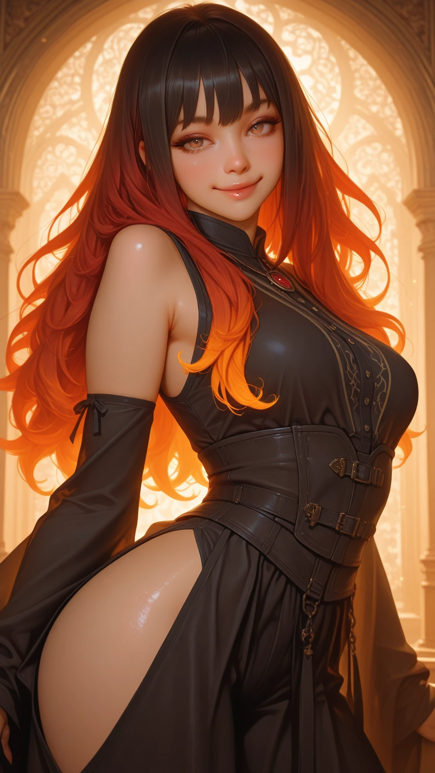 a close up of a woman with red hair and a fox, a beautiful fox lady, foxgirl, orange skin and long fiery hair, green eyes, magali villeneuve', graphic artist magali villeneuve, ginger hair and fur, inspired by Magali Villeneuve, in style of anne stokes, red haired goddess, fantasy fox love, fire hair, by Galen Dara